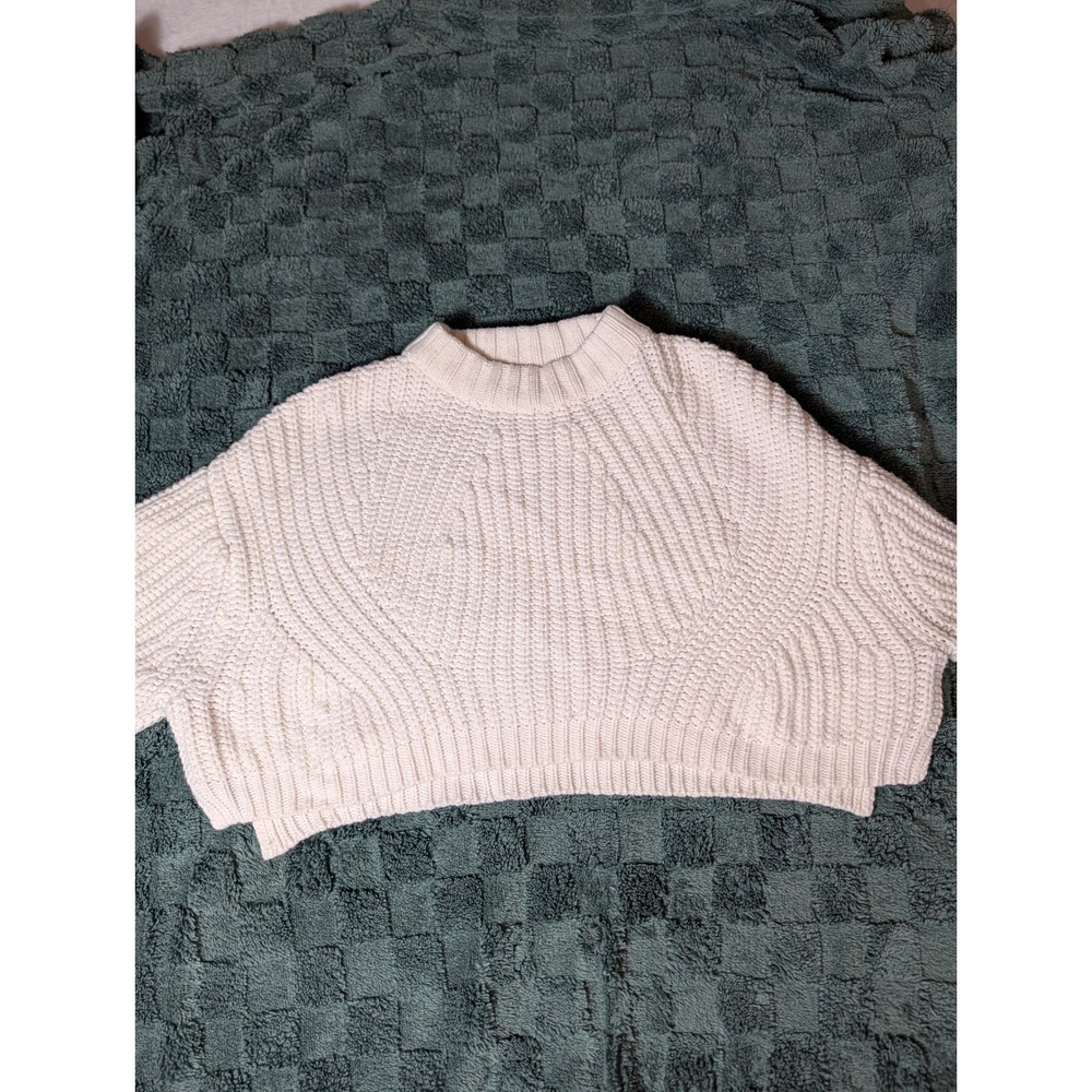 Cream Chunky Knit Oversized Cropped Mock Neck Sweater